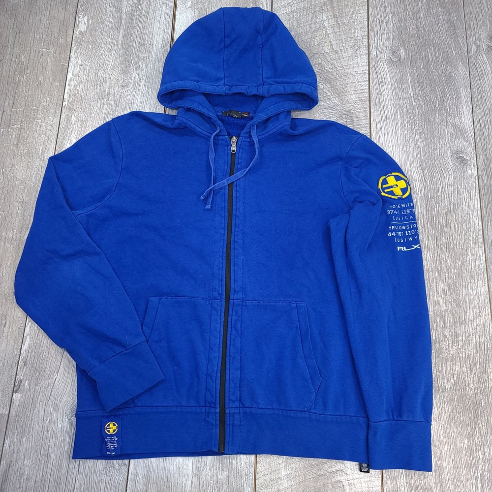 RLX Ralph Lauren Hoodie Mens Large Blue Full Zip Yosemite Yellowstone Graphic